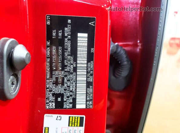 2T2JZMDA0MC299839 2021 LEXUS RX Red Widok naklejki z numerem VIN