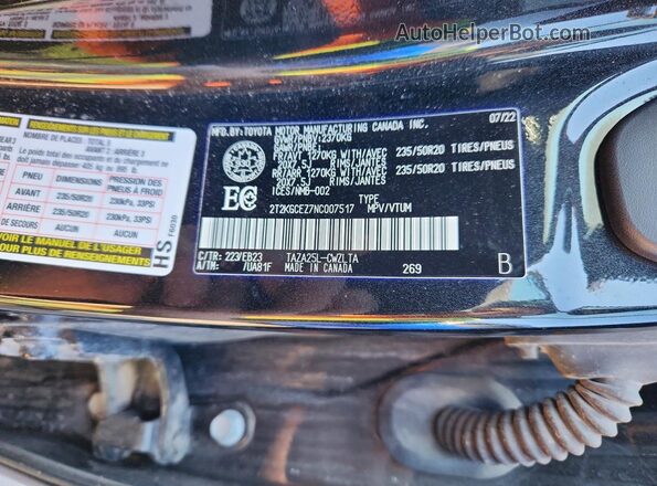 2T2KGCEZ7NC007517 2022 LEXUS NX Черный Вид наклейки с VIN-кодом