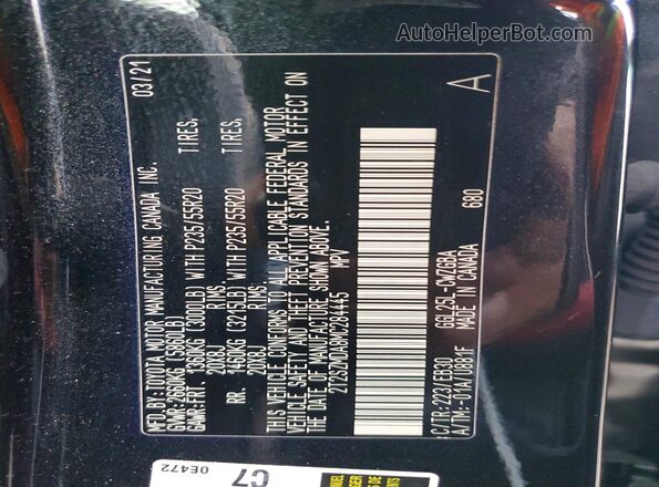 2T2SZMDA8MC284445 2021 LEXUS RX Black Vista de la etiqueta del VIN
