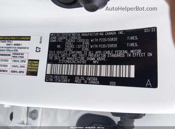2T2YZMDA2NC340102 2022 LEXUS RX 350 White Widok komory silnika