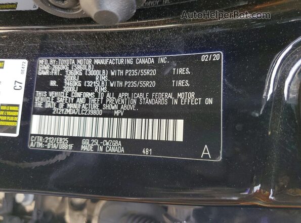 2T2YZMDA7LC239800 2020 LEXUS RX Черный Панорамный вид салона 360°