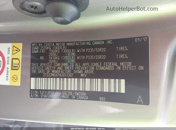 2T2ZZMCA7HC051307 2017 LEXUS RX 350 Серый Вид подкапотного пространства
