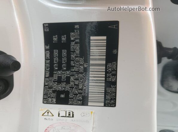 2T2ZZMCA8GC015172 2016 LEXUS RX Белый Вид наклейки с VIN-кодом