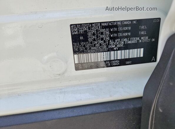 2T36CRAV3TC002357 2026 TOYOTA RAV4 Белый Вид наклейки с VIN-кодом