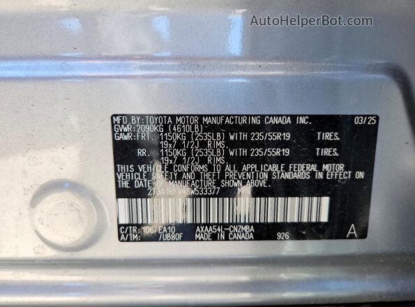 2T3A1RFV4SW533377 2025 TOYOTA RAV4 Gray 360 interior view