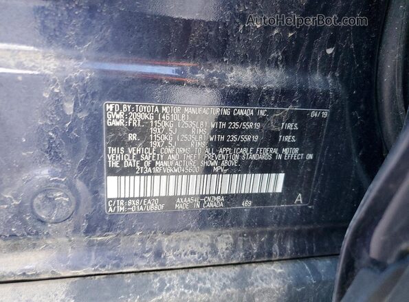 2T3A1RFV6KW045600 2019 TOYOTA RAV4 Blue Widok naklejki z numerem VIN