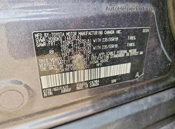 2T3A1RFV9RC428202 2024 TOYOTA RAV4 Gray Вид підкапотного простору