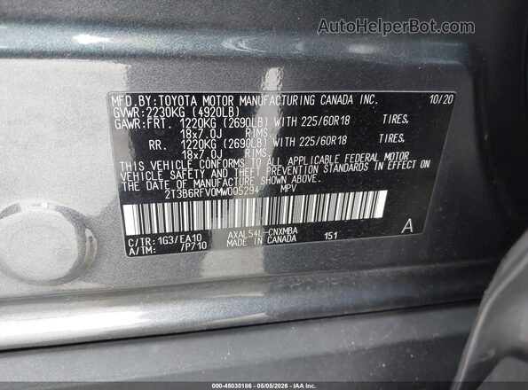 2T3B6RFV0MW005294 2021 TOYOTA LE Gray Engine compartment view