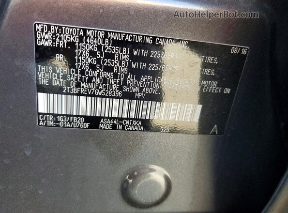 2T3BFREV7GW528396 2016 TOYOTA RAV4 Charcoal Вид наклейки з VIN-кодом