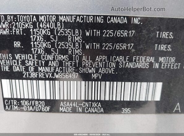 2T3BFREVXJW856497 2018 TOYOTA LE Silver Engine compartment view