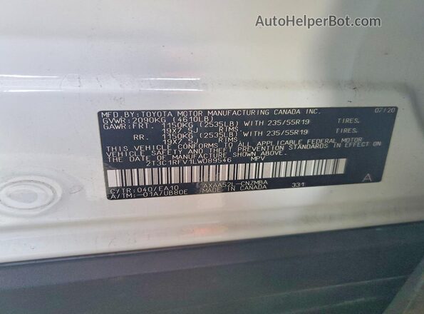 2T3C1RFV1LW089546 2020 TOYOTA RAV4 Белый Вид подкапотного пространства