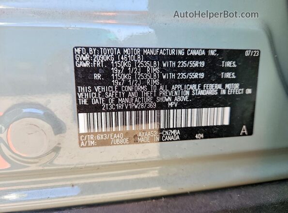 2T3C1RFV1PW287369 2023 TOYOTA RAV4 Gray Widok naklejki z numerem VIN