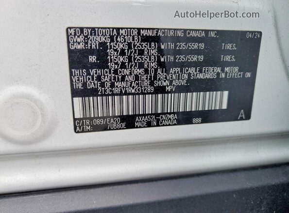 2T3C1RFV1RW331289 2024 TOYOTA RAV4 White სალონის 360-გრადუსიანი ხედი