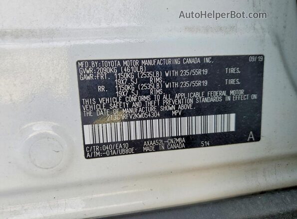 2T3C1RFV2KW054304 2019 TOYOTA LE White Engine compartment view