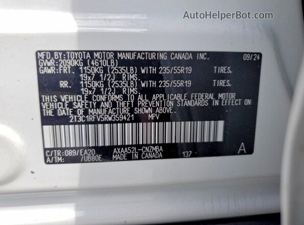 2T3C1RFV5RW359421 2024 TOYOTA RAV4 White სალონის 360-გრადუსიანი ხედი