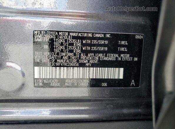 2T3C1RFV7RC296856 2024 TOYOTA RAV4 Угольный Вид наклейки с VIN-кодом