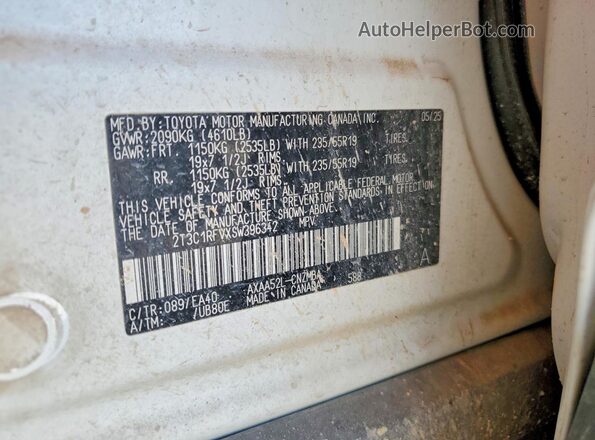 2T3C1RFVXSW396342 2025 TOYOTA RAV4 White Вид наклейки з VIN-кодом