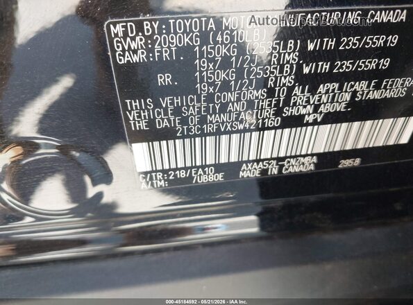 2T3C1RFVXSW421160 2025 TOYOTA RAV4 Black Widok komory silnika