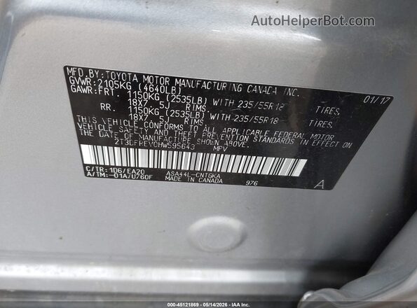 2T3DFREV0HW595643 2017 TOYOTA RAV4 Silver Vista del compartimento del motor