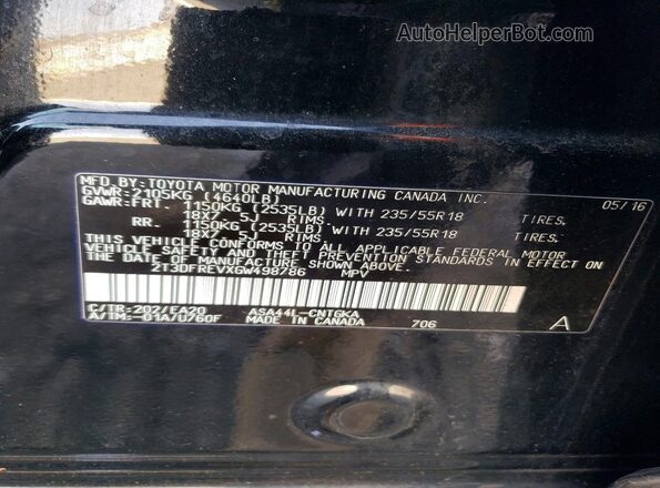 2T3DFREVXGW498786 2016 TOYOTA RAV4 Черный Панорамный вид салона 360°