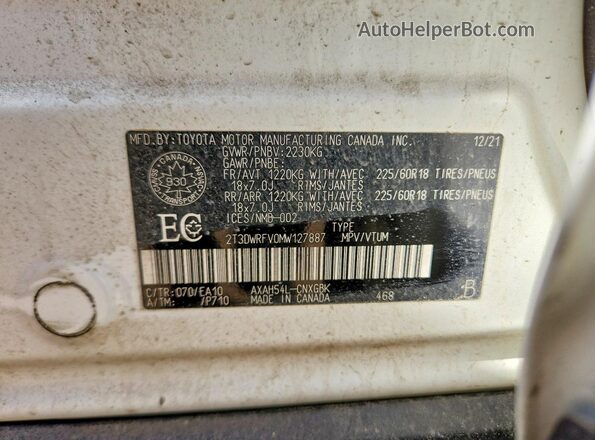 2T3DWRFV0MW127887 2021 TOYOTA RAV4 White Widok wnętrza 360 stopni