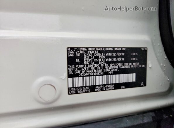 2T3DWRFV7LW048246 2020 TOYOTA RAV4 Белый Вид наклейки с VIN-кодом