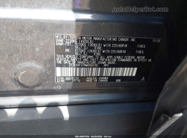 2T3E6RFV7MW006410 2021 TOYOTA RAV4 HYBRID Gray Widok komory silnika