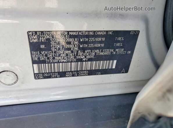 2T3E6RFV8MW019120 2021 TOYOTA RAV4 White სალონის 360-გრადუსიანი ხედი