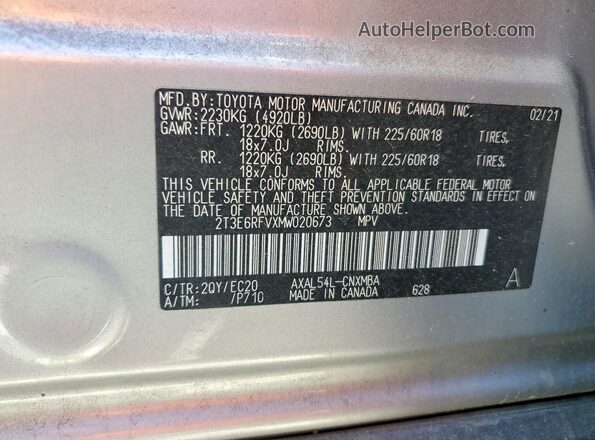 2T3E6RFVXMW020673 2021 TOYOTA RAV4 Silver Շարժիչի բաժամունքի տեսք