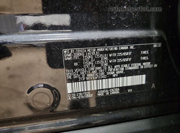 2T3F1RFV1LW133462 2020 TOYOTA RAV4 Black 360 interior view