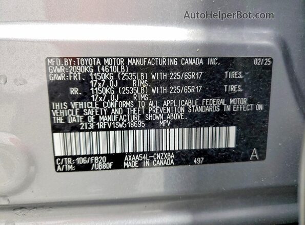 2T3F1RFV1SW518695 2025 TOYOTA RAV4 Silver Vista interior de 360 grados