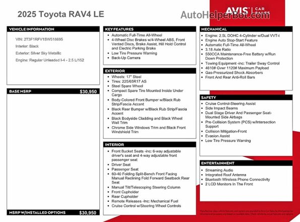 2T3F1RFV1SW518695 2025 TOYOTA RAV4 Silver Vista de la etiqueta del VIN