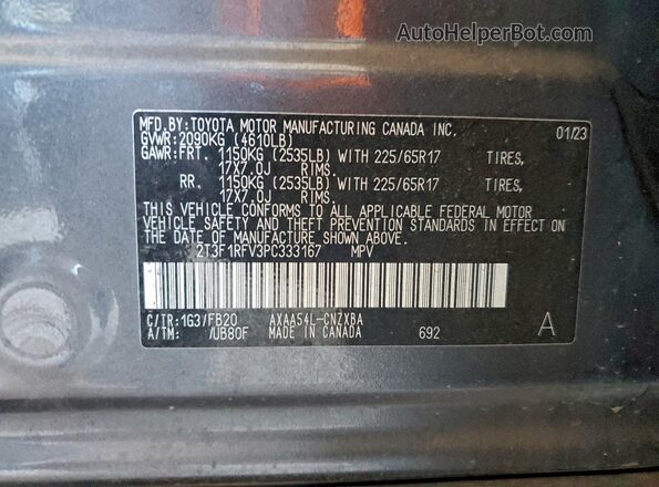 2T3F1RFV3PC333167 2023 TOYOTA RAV4 Gray VIN sticker view