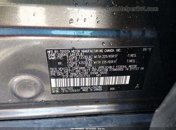 2T3F1RFV5KC051749 2019 TOYOTA RAV4 Серый Вид подкапотного пространства