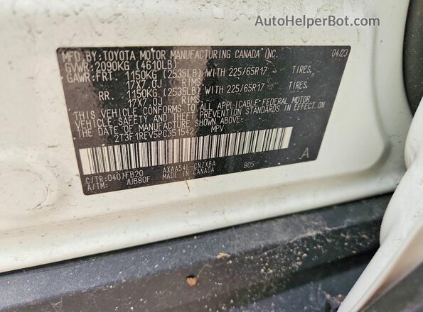 2T3F1RFV5PC351542 2023 TOYOTA RAV4 White Вид наклейки з VIN-кодом