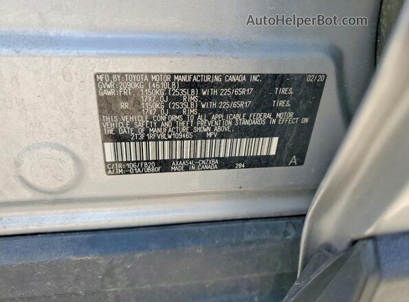 2T3F1RFV8LW109465 2020 TOYOTA RAV4 Серебряный Панорамный вид салона 360°