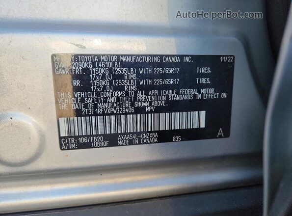 2T3F1RFVXPW329406 2023 TOYOTA RAV4 Silver Vista de la etiqueta del VIN