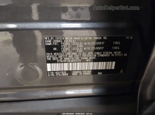 2T3G1RFV9LW093278 2020 TOYOTA LE Серый Вид подкапотного пространства