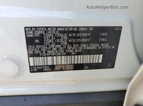 2T3G1RFV9PC385228 2023 TOYOTA RAV4 White VIN sticker view