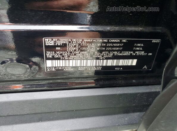 2T3H1RFV0SC347366 2025 TOYOTA RAV4 Black Vista de la etiqueta del VIN