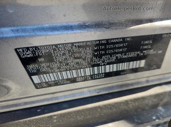 2T3H1RFV1RC279931 2024 TOYOTA RAV4 Silver Вид наклейки з VIN-кодом