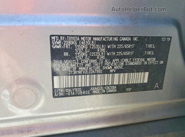 2T3H1RFV2LC047992 2020 TOYOTA RAV4 Silver VIN sticker view