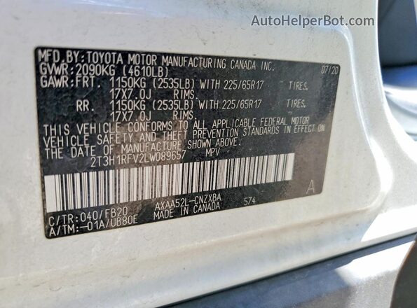 2T3H1RFV2LW089657 2020 TOYOTA RAV4 Белый Вид наклейки с VIN-кодом