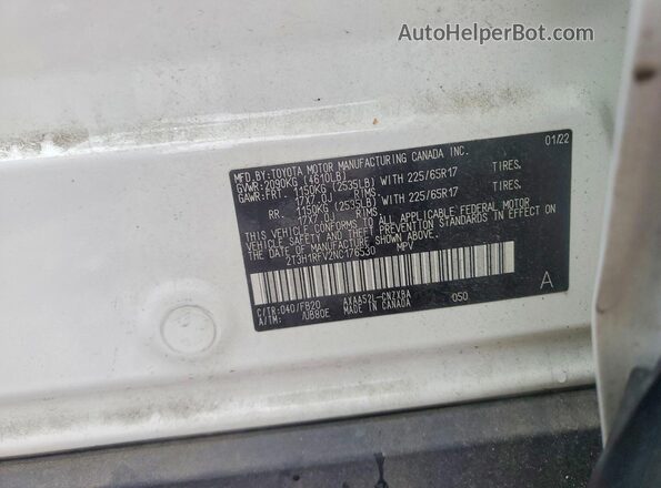 2T3H1RFV2NC176530 2022 TOYOTA RAV4 White Вид наклейки з VIN-кодом