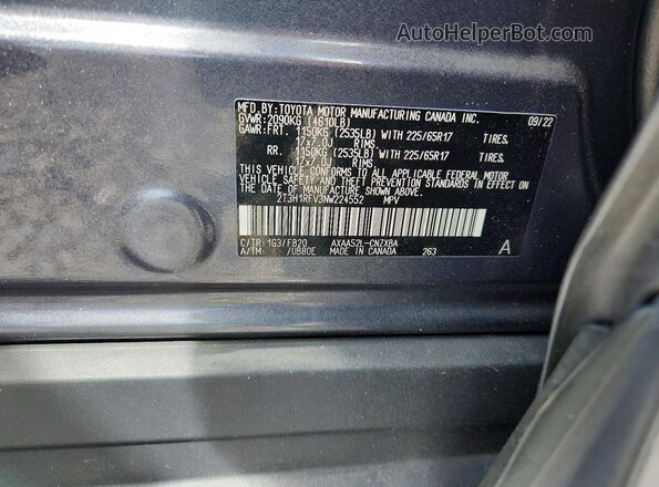 2T3H1RFV3NW224552 2022 TOYOTA RAV4 Gray Շարժիչի բաժամունքի տեսք