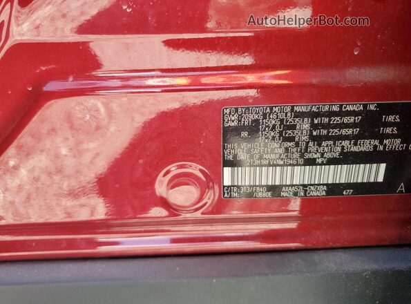 2T3H1RFV4NW194610 2022 TOYOTA RAV4 Red Вид наклейки з VIN-кодом
