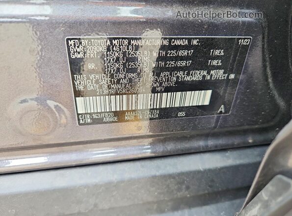 2T3H1RFV5RC260394 2024 TOYOTA RAV4 Gray Вид наклейки з VIN-кодом