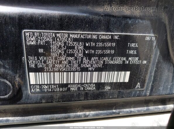 2T3J1RFV5KC039515 2019 TOYOTA RAV4 Black Вид підкапотного простору