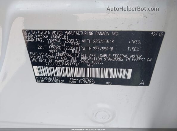 2T3JFREV4HW581148 2017 TOYOTA RAV4 White Շարժիչի բաժամունքի տեսք