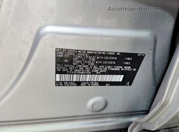 2T3JFREV9HW681956 2017 TOYOTA RAV4 Серебряный Вид наклейки с VIN-кодом
